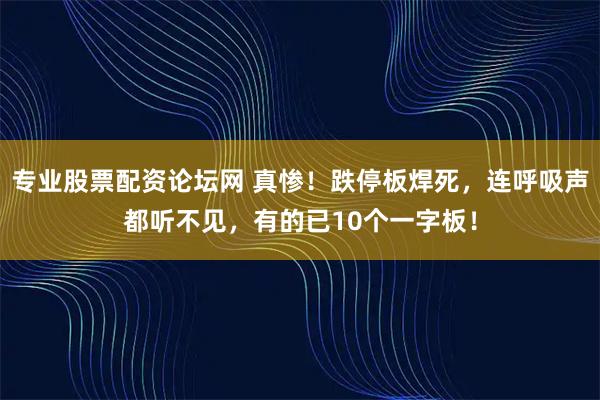 专业股票配资论坛网 真惨！跌停板焊死，连呼吸声都听不见，有的已10个一字板！